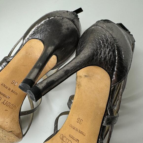 Jimmy Choo Cage Strappy Silver Snake Print Heels 36 - Picture 9 of 12